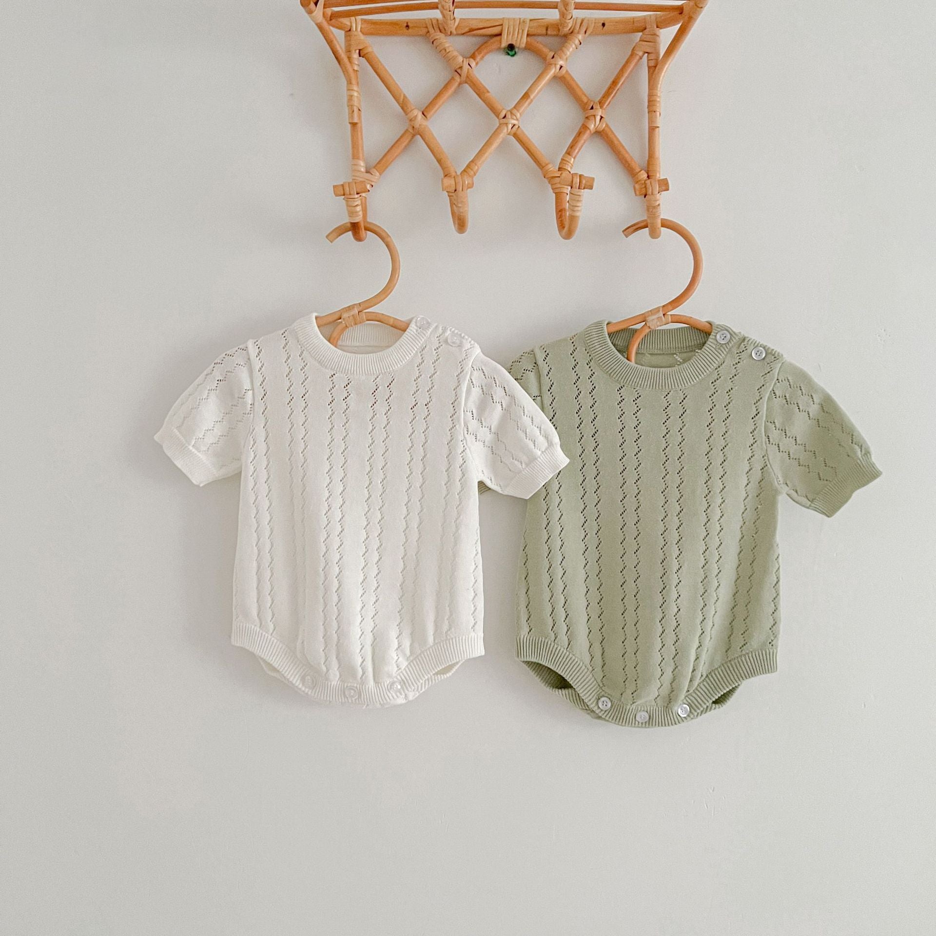 Solid Hollow Out Knitted Onsie