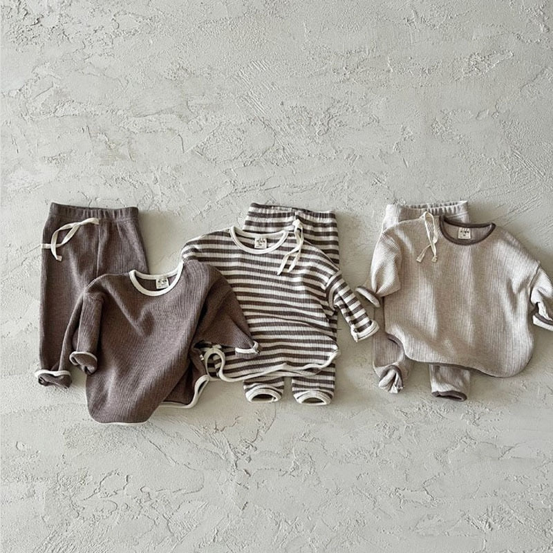 Cotton Waffle Sweatshirt & Pants Set