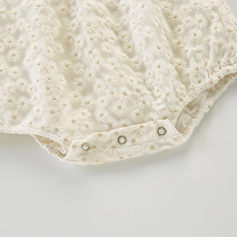 Flying Sleeve Flower Embroidered Romper