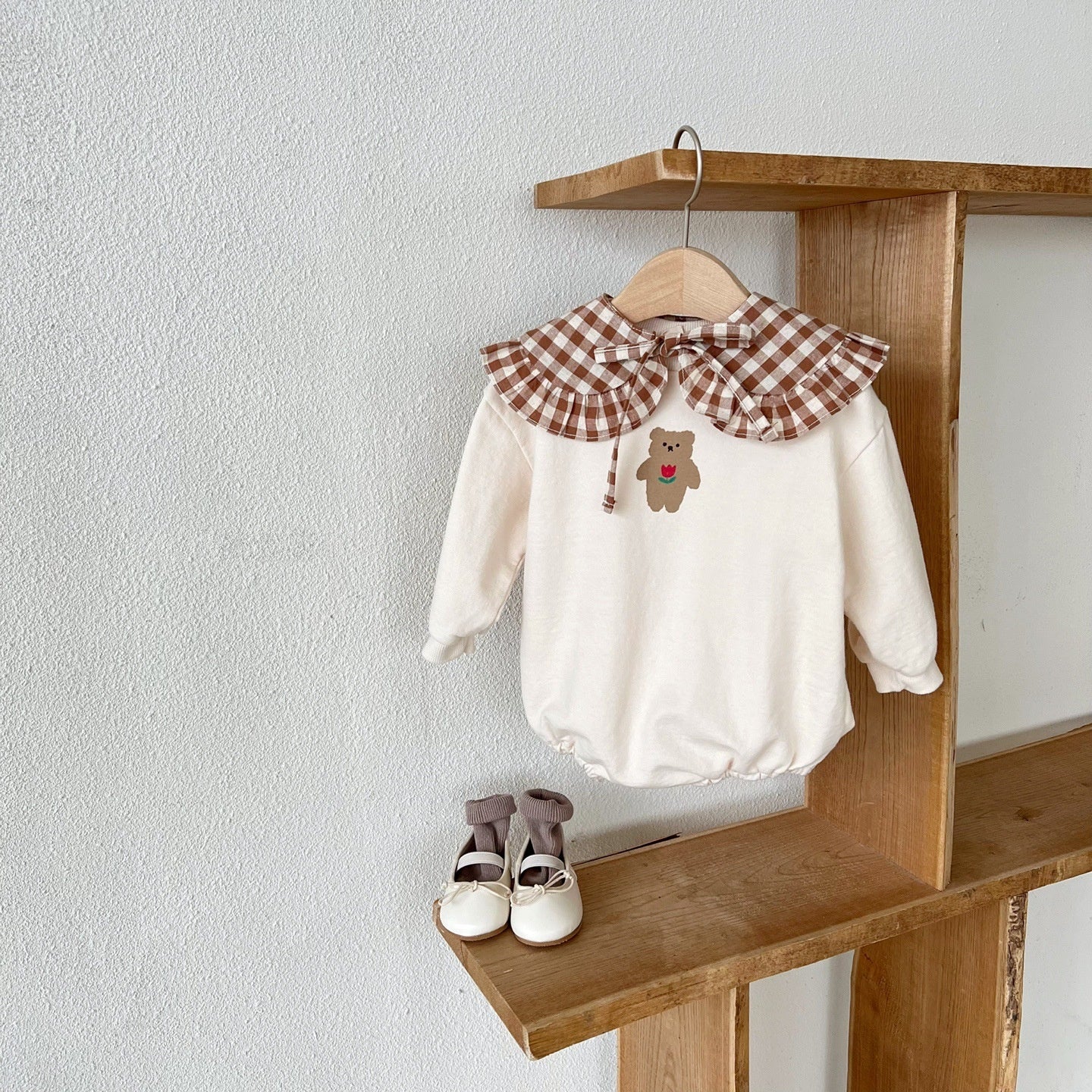 Cute Bear Onesie & Plaid Collar