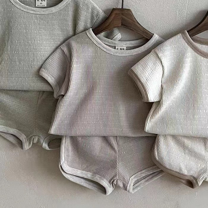 Vintage Solid Short Sleeve T-Shirt  & Shorts Set