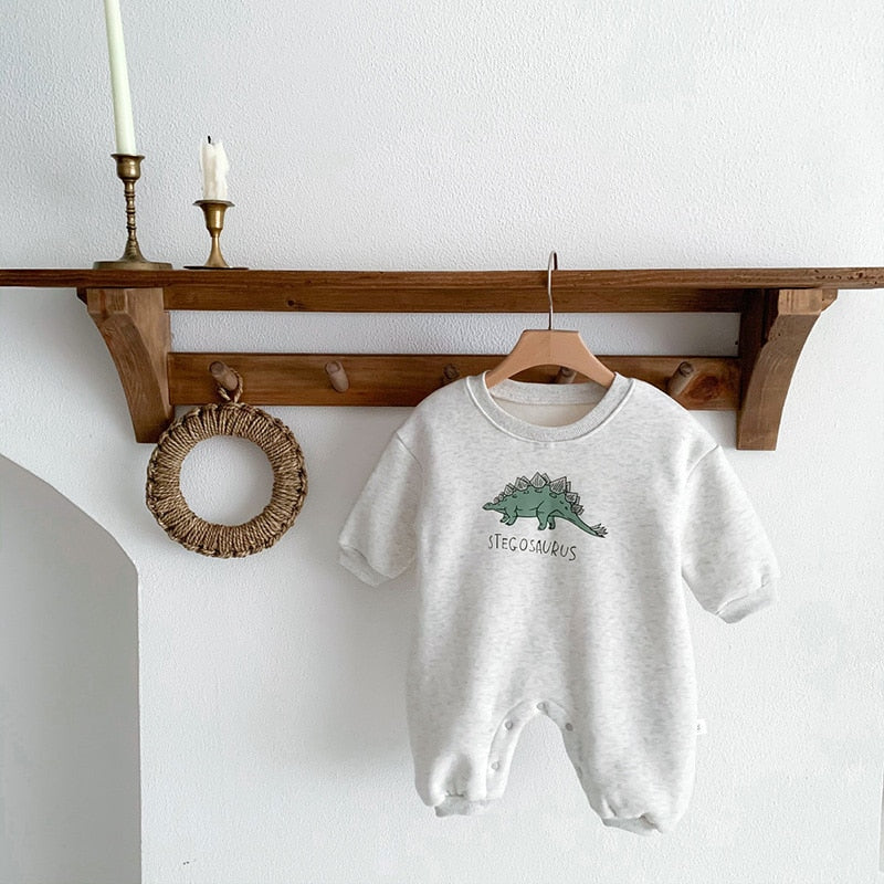 Dinosaur Long-Sleeved Button Romper