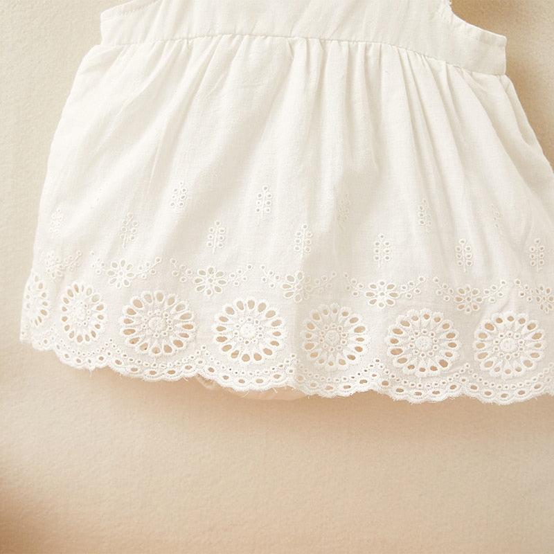 Flying Sleeve Cotton Embroidered Romper
