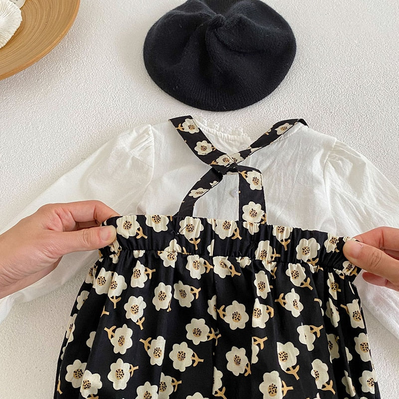 Embroidered Shirt and Floral Overalls Set