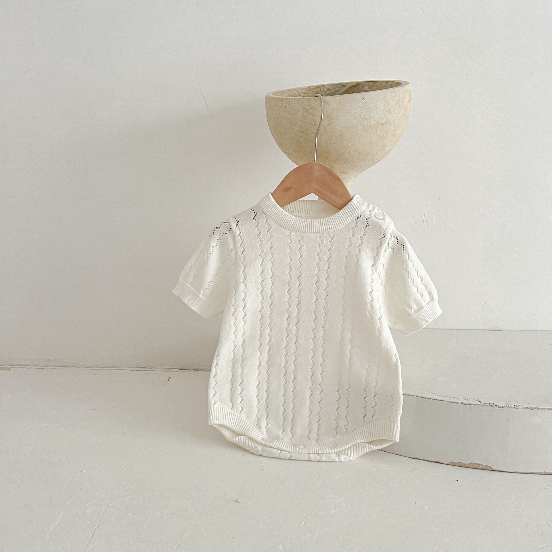 Solid Hollow Out Knitted Onsie