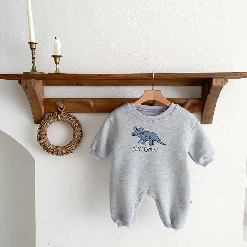 Dinosaur Long-Sleeved Button Romper