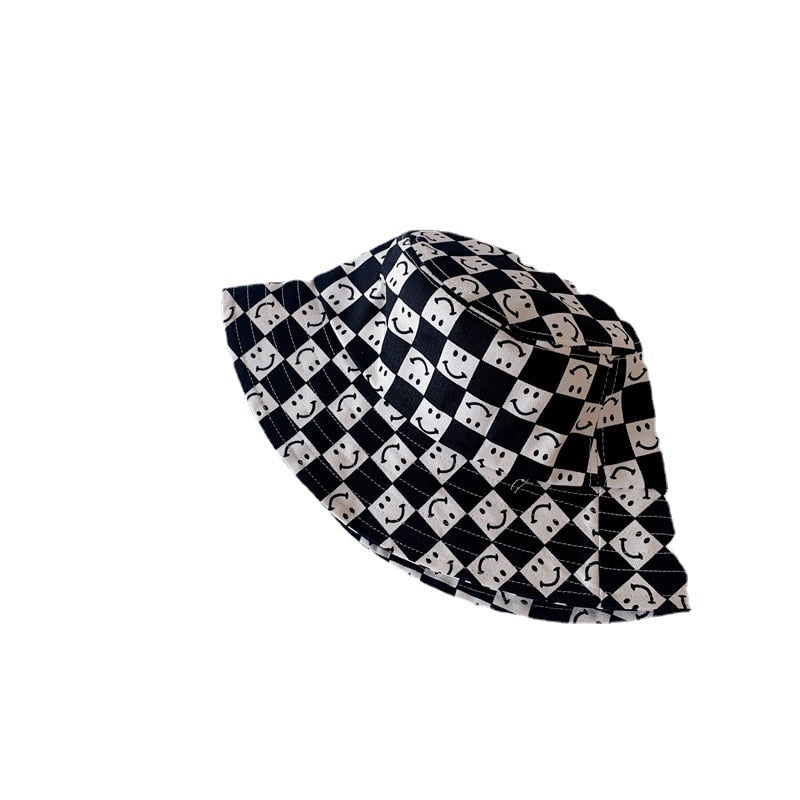 Checkered Smiley Face Bucket Hat