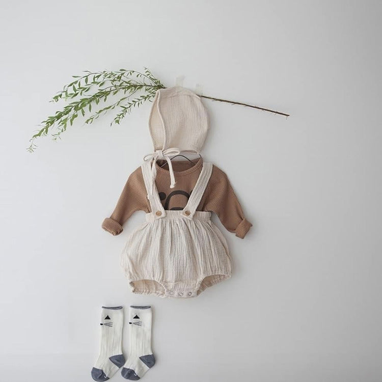Linen Cotton Hat & Suspender Shorts Set