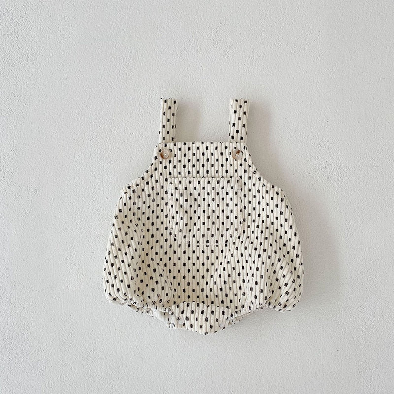 Corduroy Printed Suspender Romper