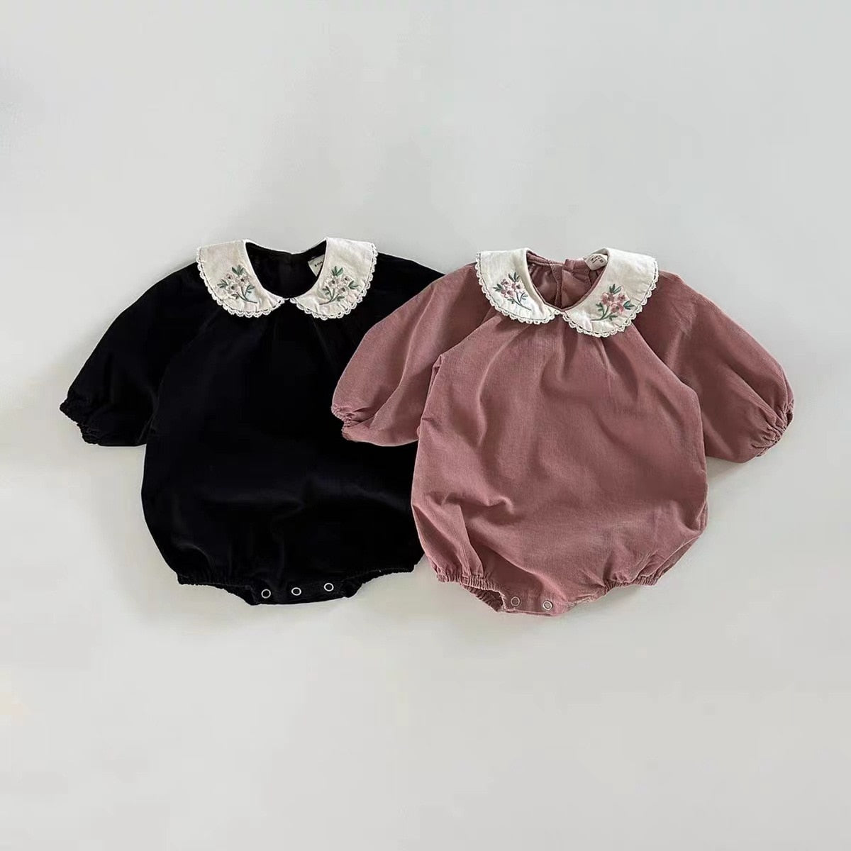 Embroidered Collar Snap-Button Onesie