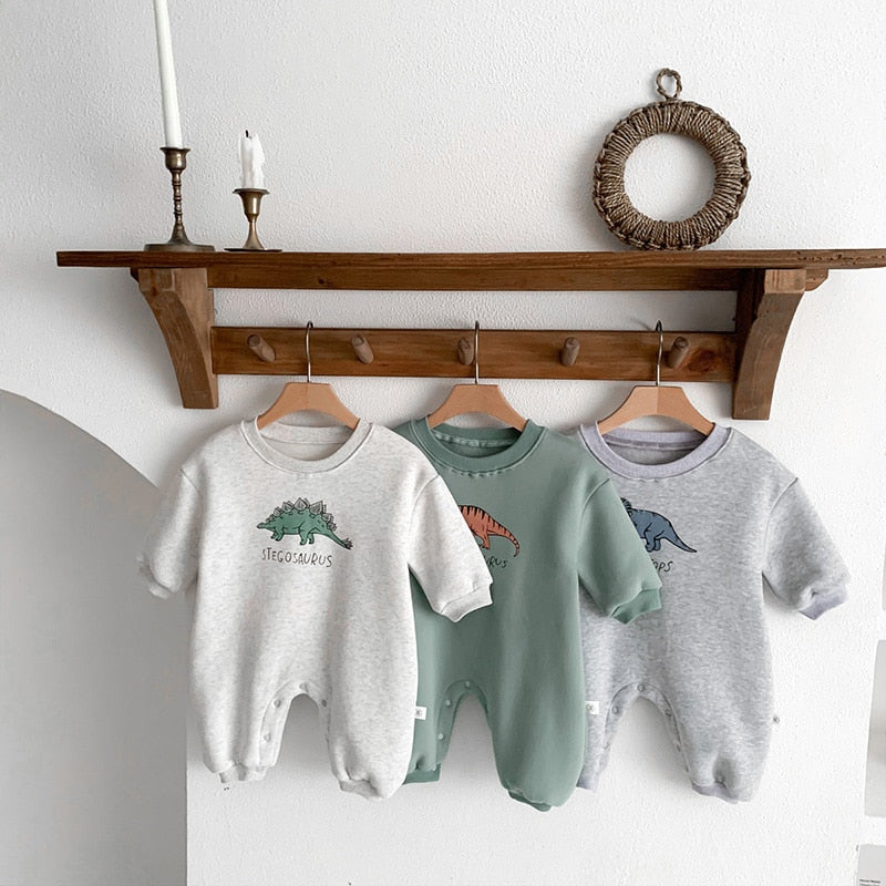 Dinosaur Long-Sleeved Button Romper