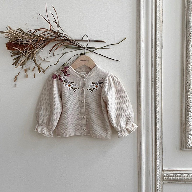 Long-Sleeved Floral Knit Cardigan