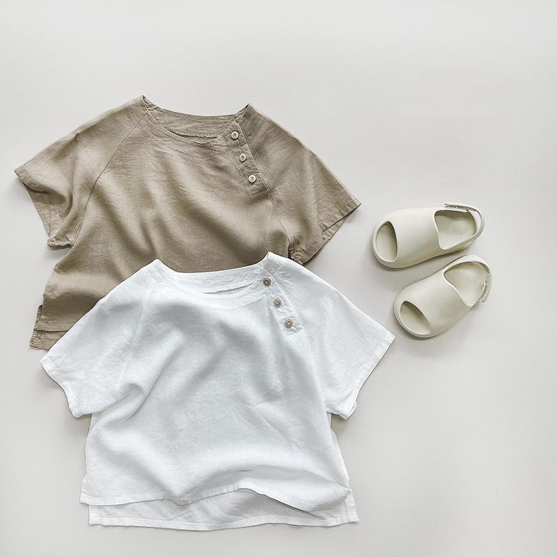 Short-Sleeved Solid Buttoned T-Shirt