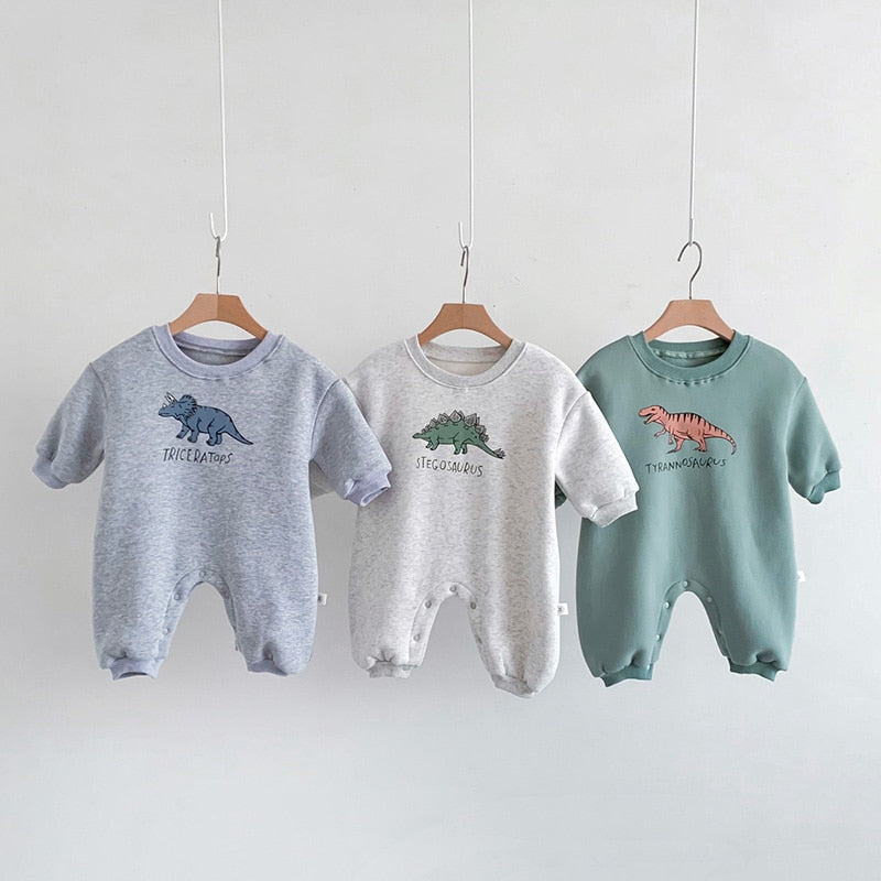 Dinosaur Long-Sleeved Button Romper