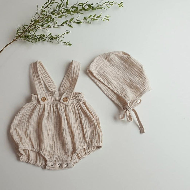 Linen Cotton Hat & Suspender Shorts Set