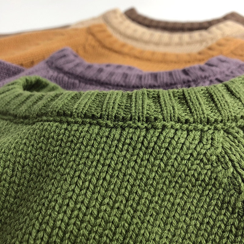 Solid Long-Sleeved Vintage Sweater