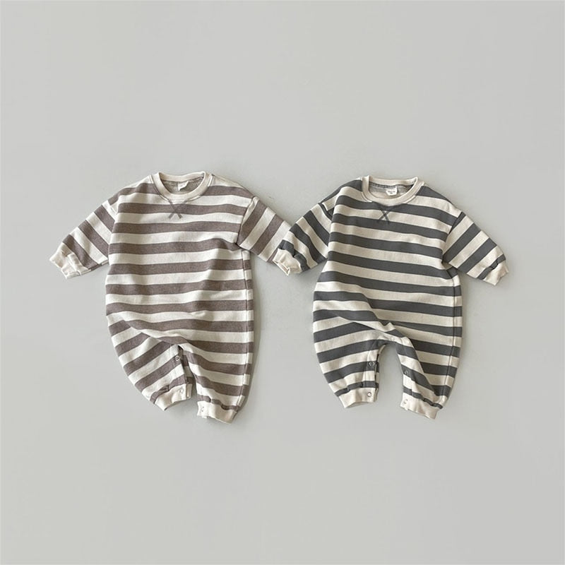 Long-Sleeved Striped Romper