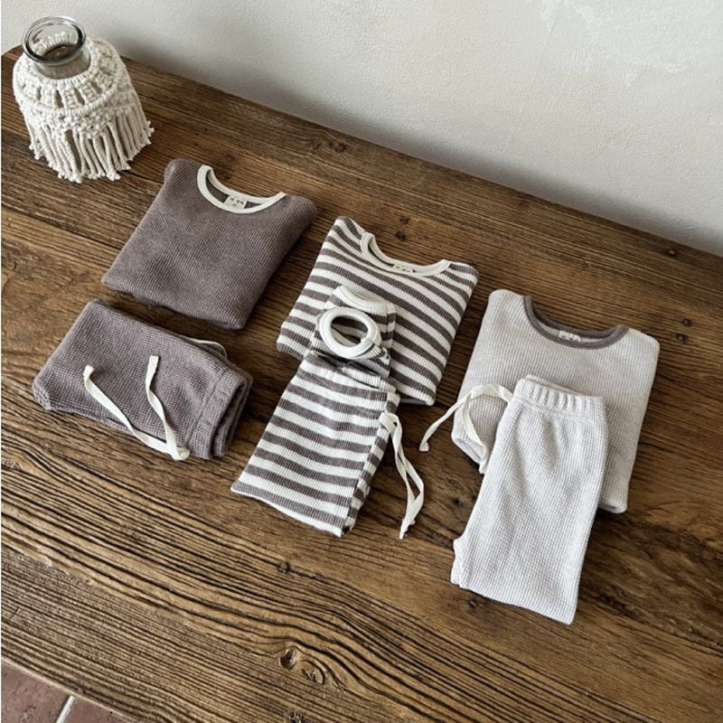 Cotton Waffle Sweatshirt & Pants Set