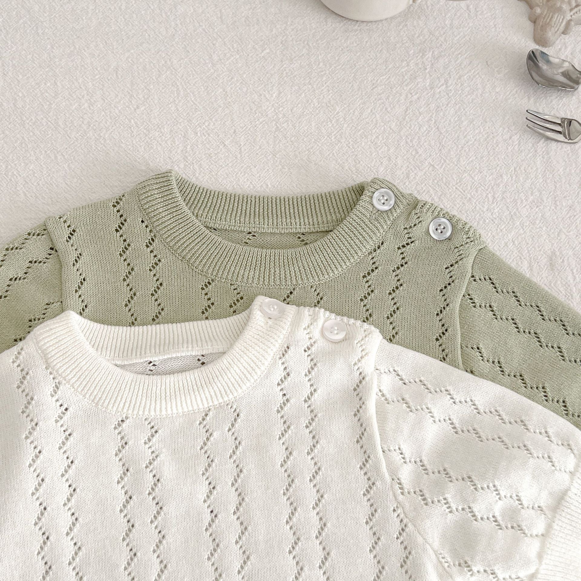 Solid Hollow Out Knitted Onsie