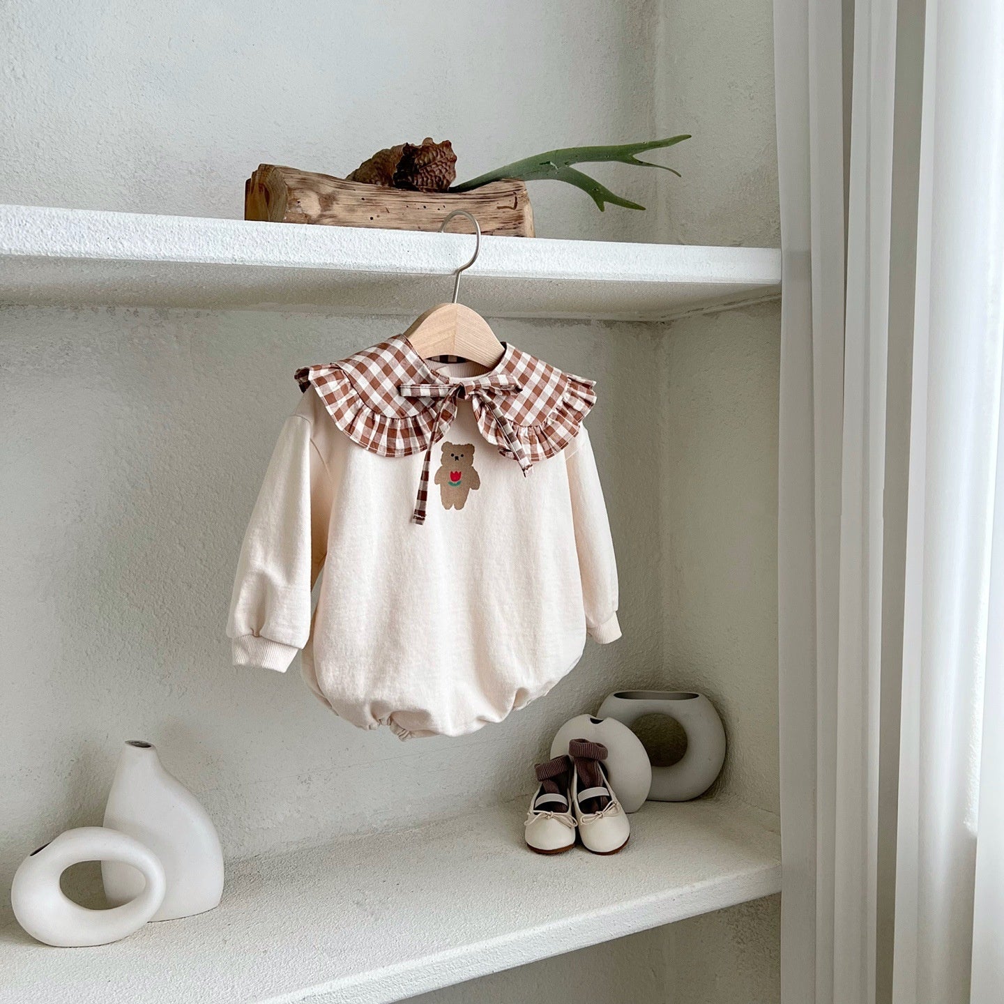 Cute Bear Onesie & Plaid Collar