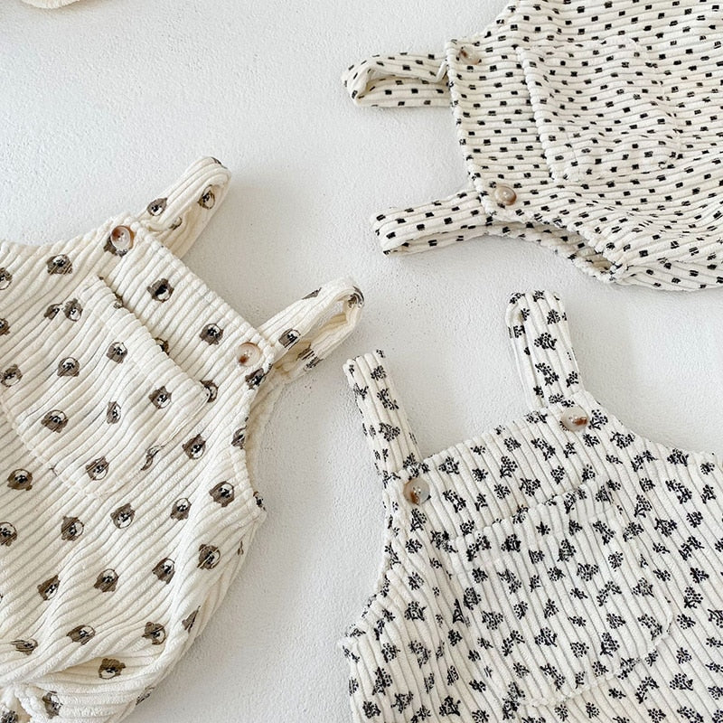 Corduroy Printed Suspender Romper