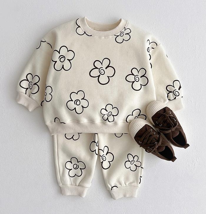 Children's Casual Floral Print Pullover Set