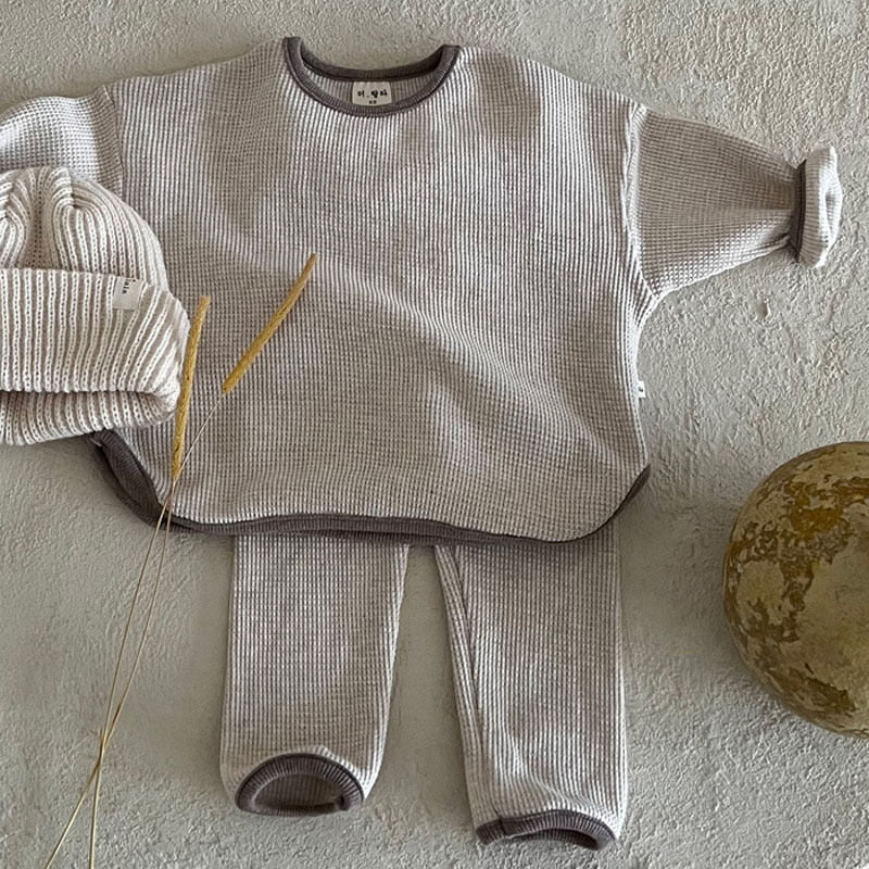 Cotton Waffle Sweatshirt & Pants Set
