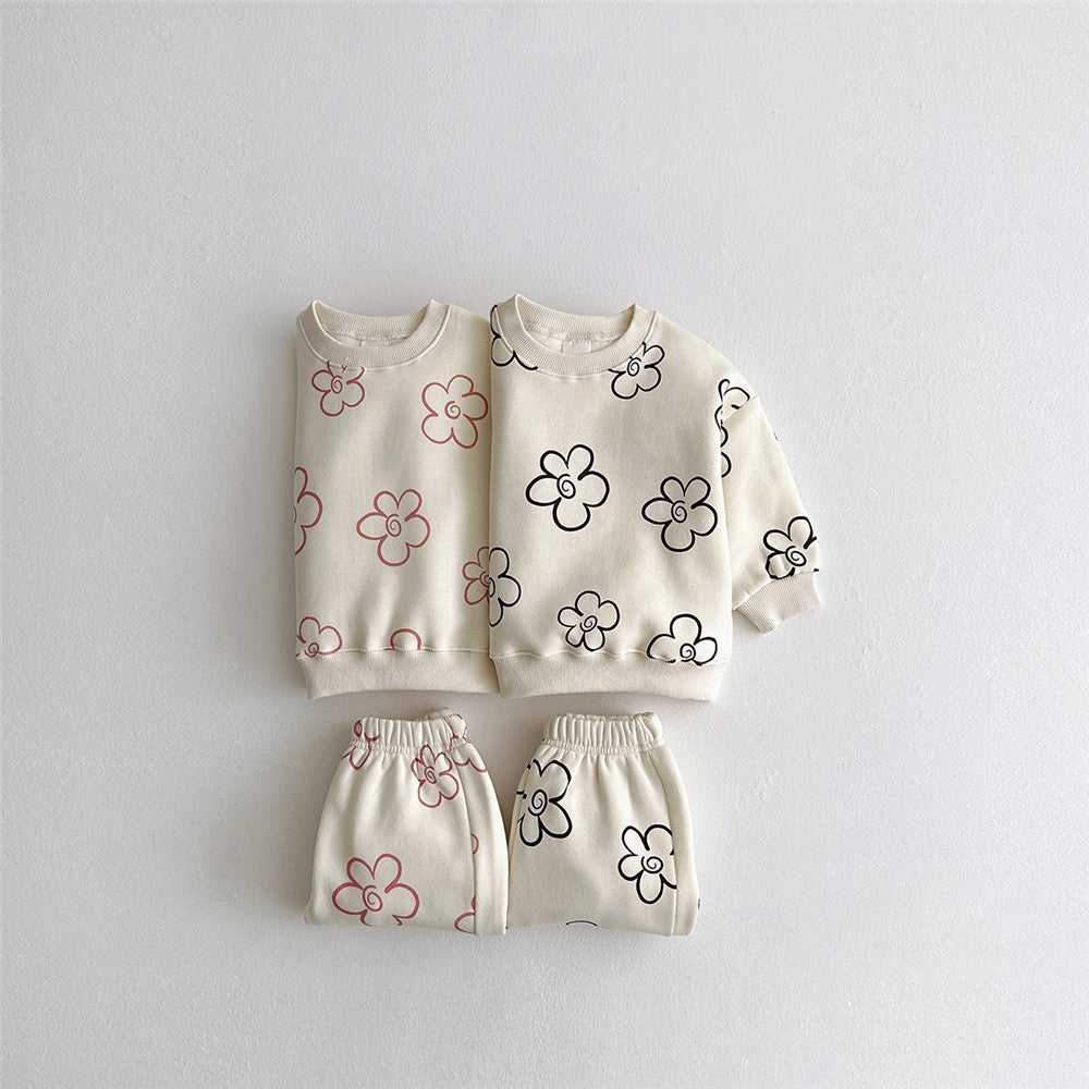 Children's Casual Floral Print Pullover Set