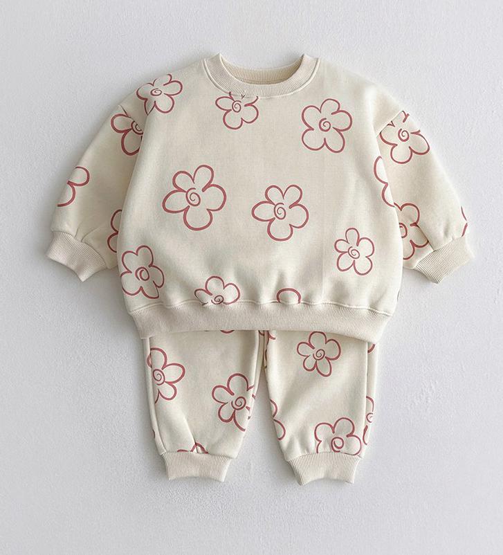 Children's Casual Floral Print Pullover Set