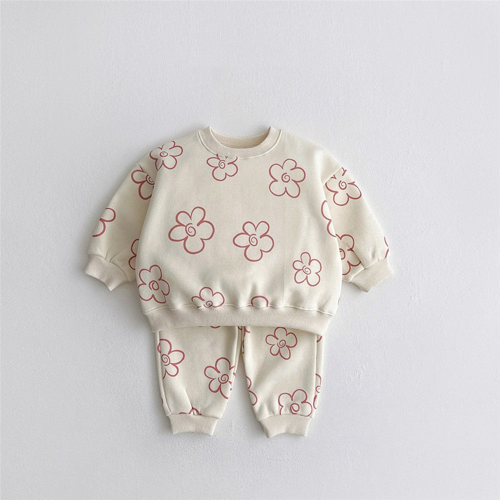 Children's Casual Floral Print Pullover Set