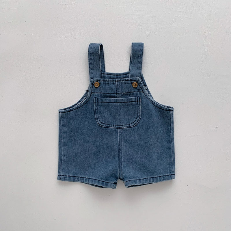 White Tee and Denim Overalls Set