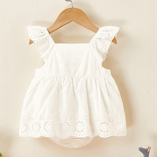 Flying Sleeve Cotton Embroidered Romper