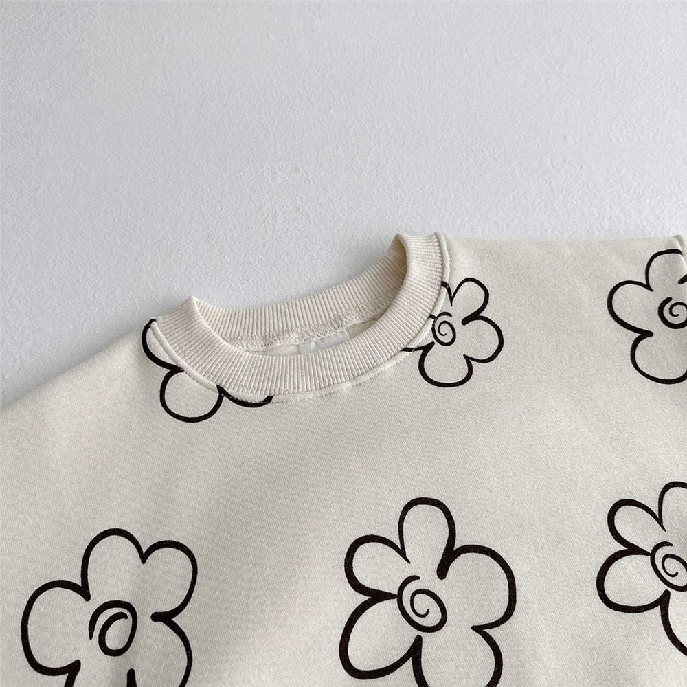 Children's Casual Floral Print Pullover Set