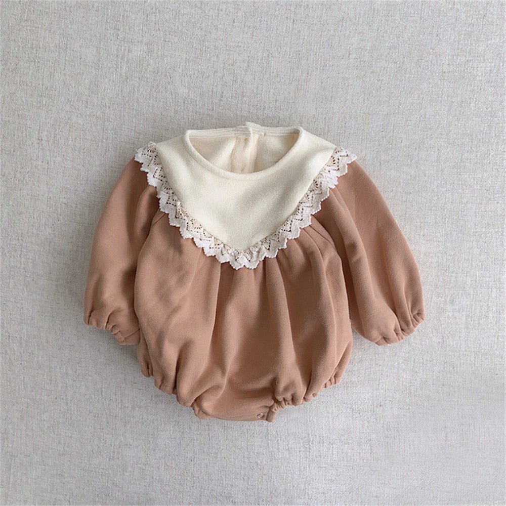 Lace Collar Long-Sleeved Romper