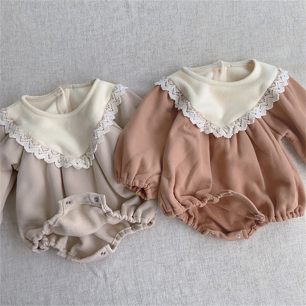 Lace Collar Long-Sleeved Romper